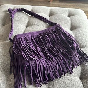 Purple fringe messenger/crossbody bag
